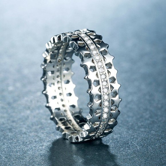 Hip Pop Silver Star Shaped Cubic Zircon Ring - Picture 4 of 4